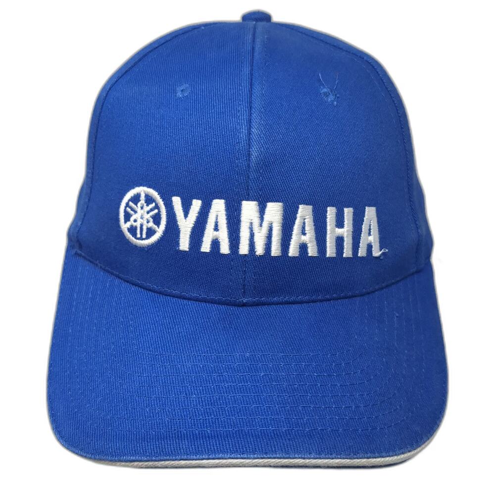 Yamaha Baseball Cap Blue One Size Strapback Embroidered Logo White Piping Hat